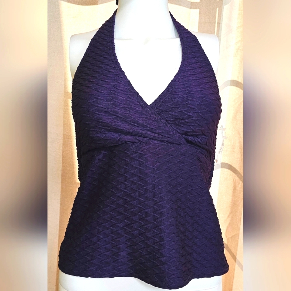 Lands' End Halter Tankini Top Textured Blackberry Women's NWT XS